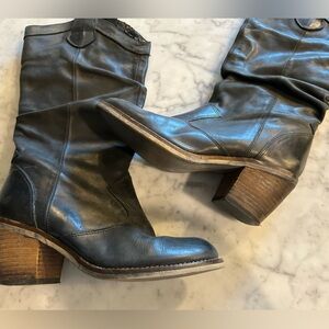 Women’s Aldo Black Leather Heeled Slouch Distressed Cowboy Style Boots 36 6